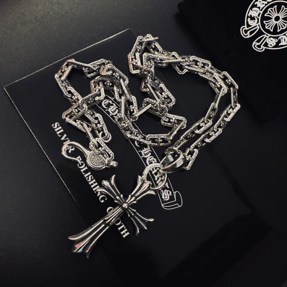 Chrome Hearts Silver Fleur Cross Necklace